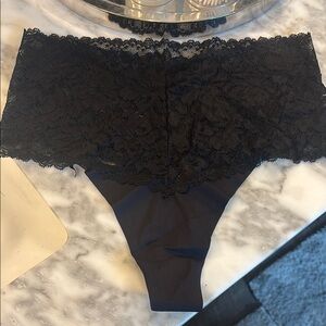 4 pair Sharicca Black Lace Women's thong panty-NIB